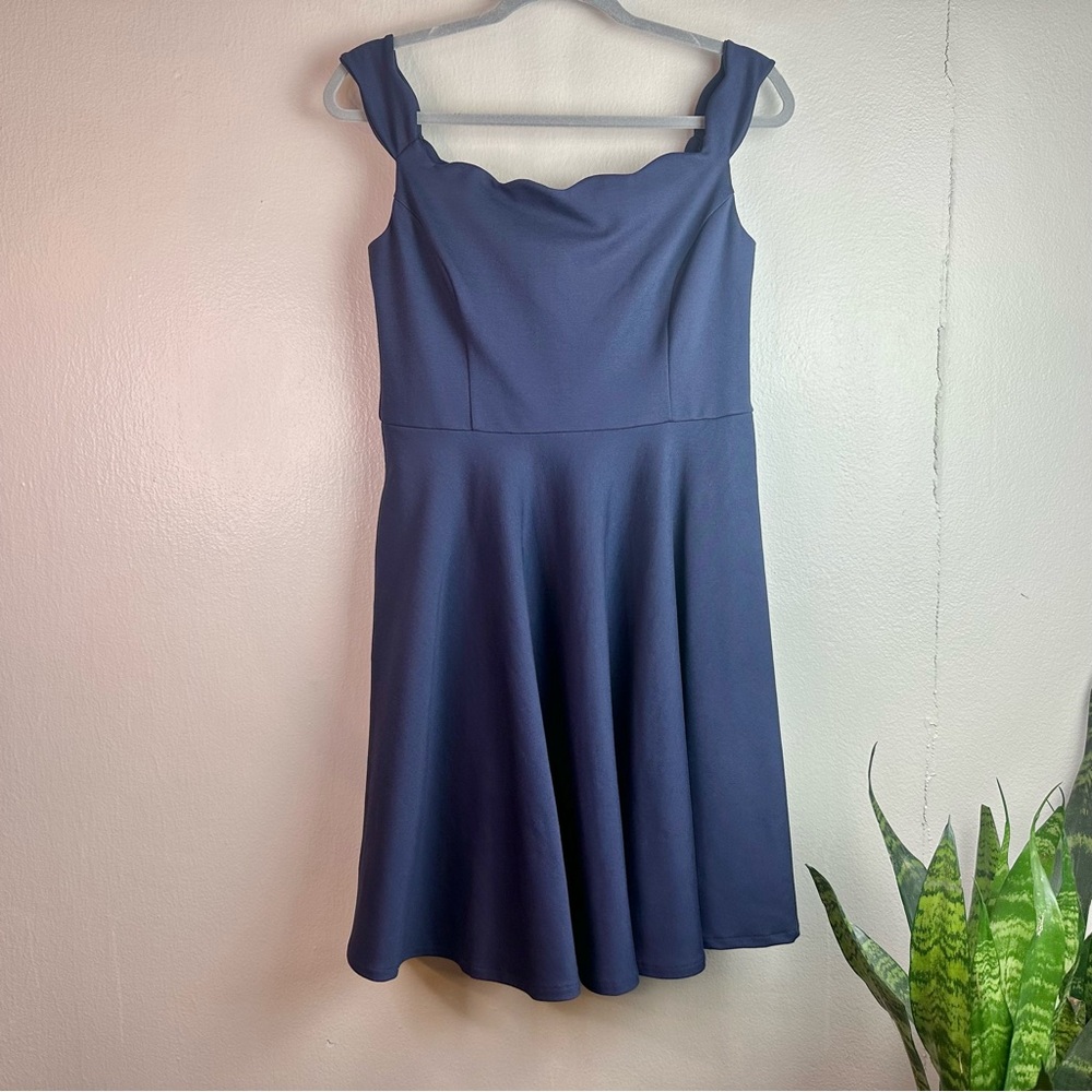 ModCloth Navy Scalloped Collar Off the Shoulder Fit and Flare Dress Sz Lg